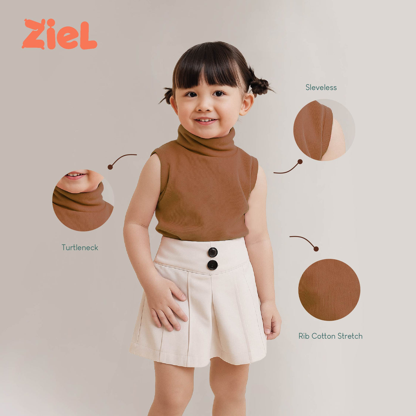 ZIEL KIDS Caca Top Baju Anak Perempuan Kaos Turtle Neck Rib Cotton Premium