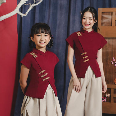 ⁠ZIEL KIDS - Aihan Set | CNY 2026 | Setelan Cheongsam Qipao Semiwool Premium | Couple Mom & Girl