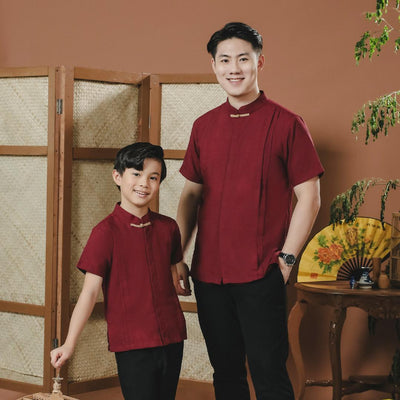 ⁠ZIEL KIDS - Chenle Cheongsam | CNY 2026 | Atasan Qipao Cotton Premium | Couple  Dad & Boy