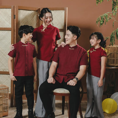 ⁠ZIEL KIDS - Chenle Cheongsam | CNY 2026 | Atasan Qipao Cotton Premium | Couple  Dad & Boy