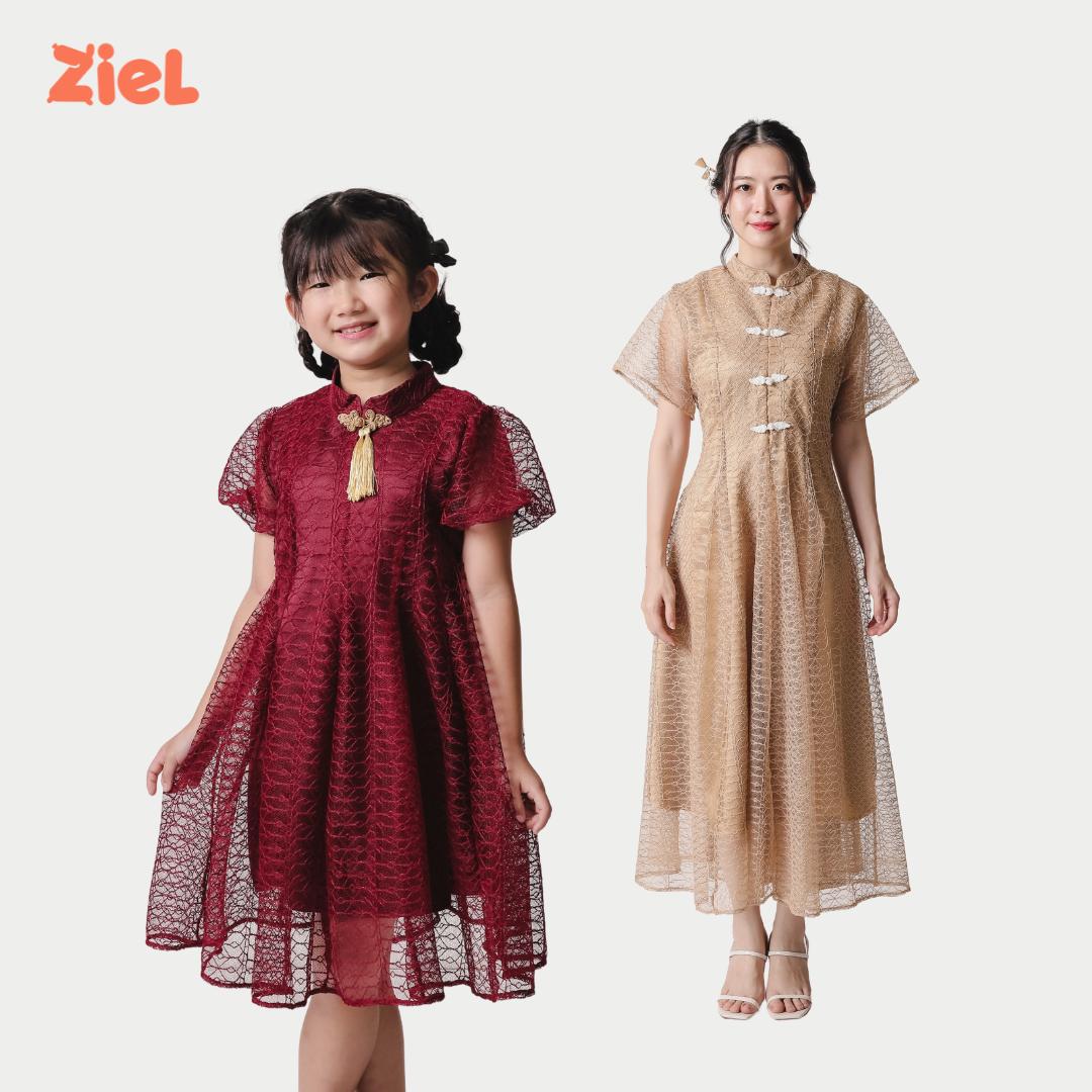 ⁠ZIEL KIDS - Leizu Dress | CNY 2026 | Terusan Cheongsam Qipao Lace Premium | Couple Mom & Girl