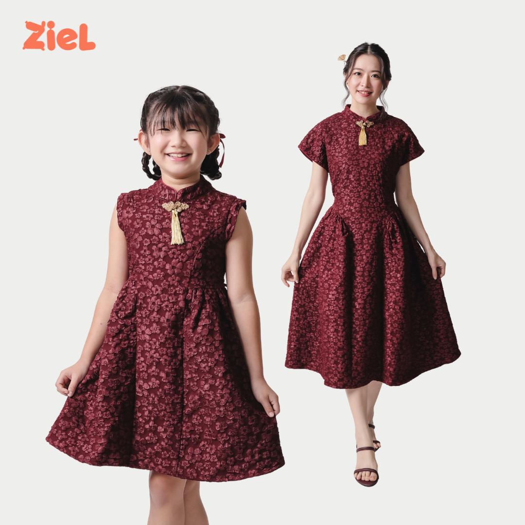 ⁠ZIEL KIDS - Rong Dress | CNY 2026 | Terusan Cheongsam Qipao  jacquard  Premium | Couple Mom & Girl