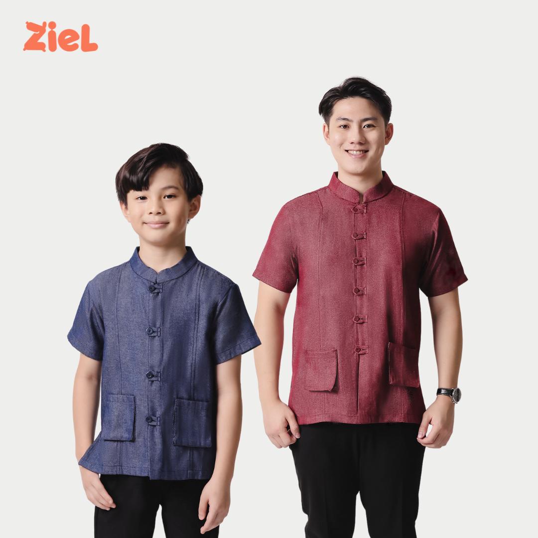 ⁠ZIEL KIDS - Han Cheongsam | CNY 2026 | Atasan Qipao Denim Cotton Premium | Couple Dad & Boy