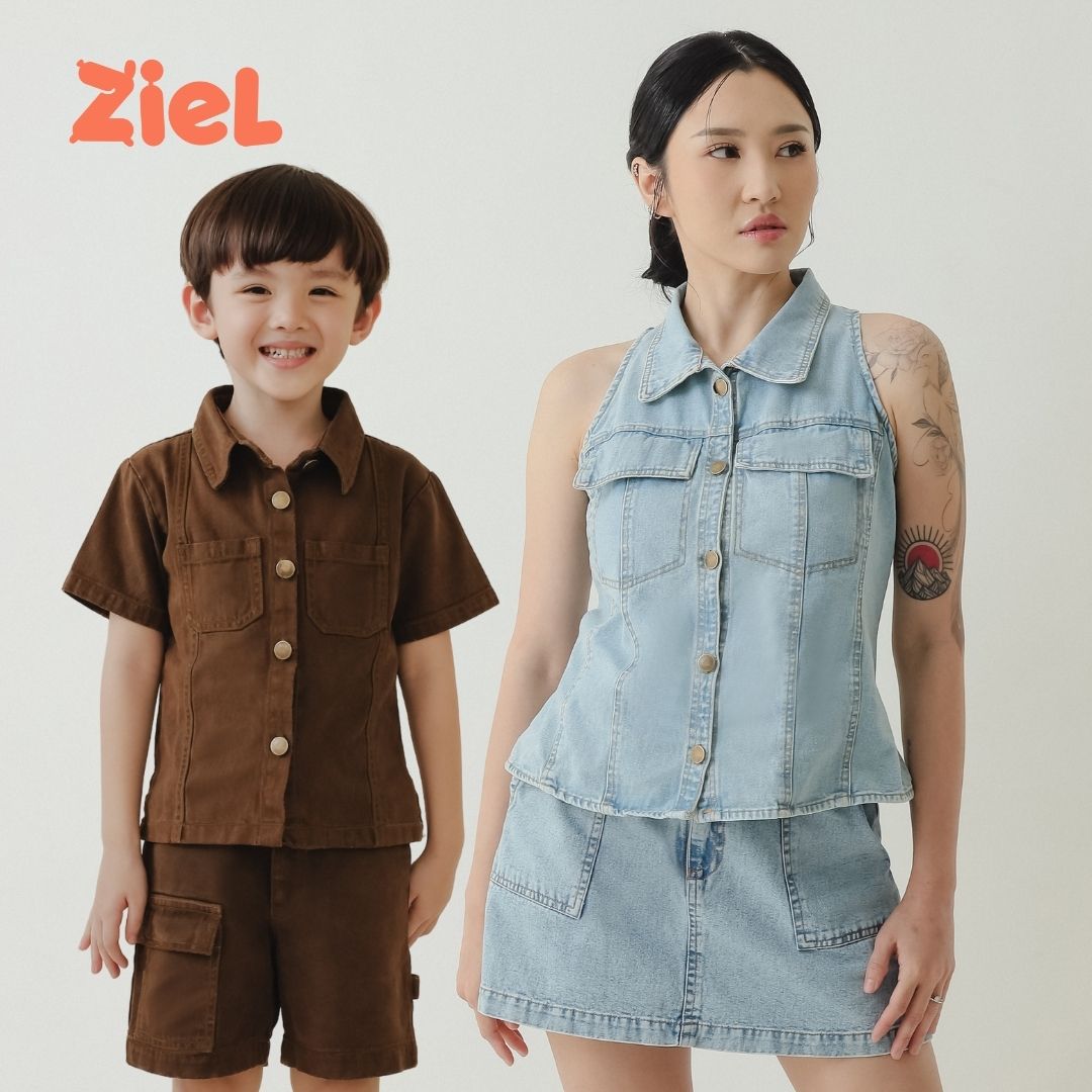 ZIEL x VERENA - Shinobu Top Atasan Denim Premium Couple Mom & Kids