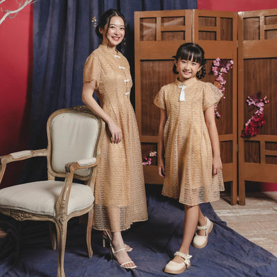 ⁠ZIEL KIDS - Leizu Dress | CNY 2026 | Terusan Cheongsam Qipao Lace Premium | Couple Mom & Girl