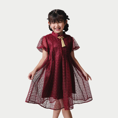 ⁠ZIEL KIDS - Leizu Dress | CNY 2026 | Terusan Cheongsam Qipao Lace Premium | Couple Mom & Girl