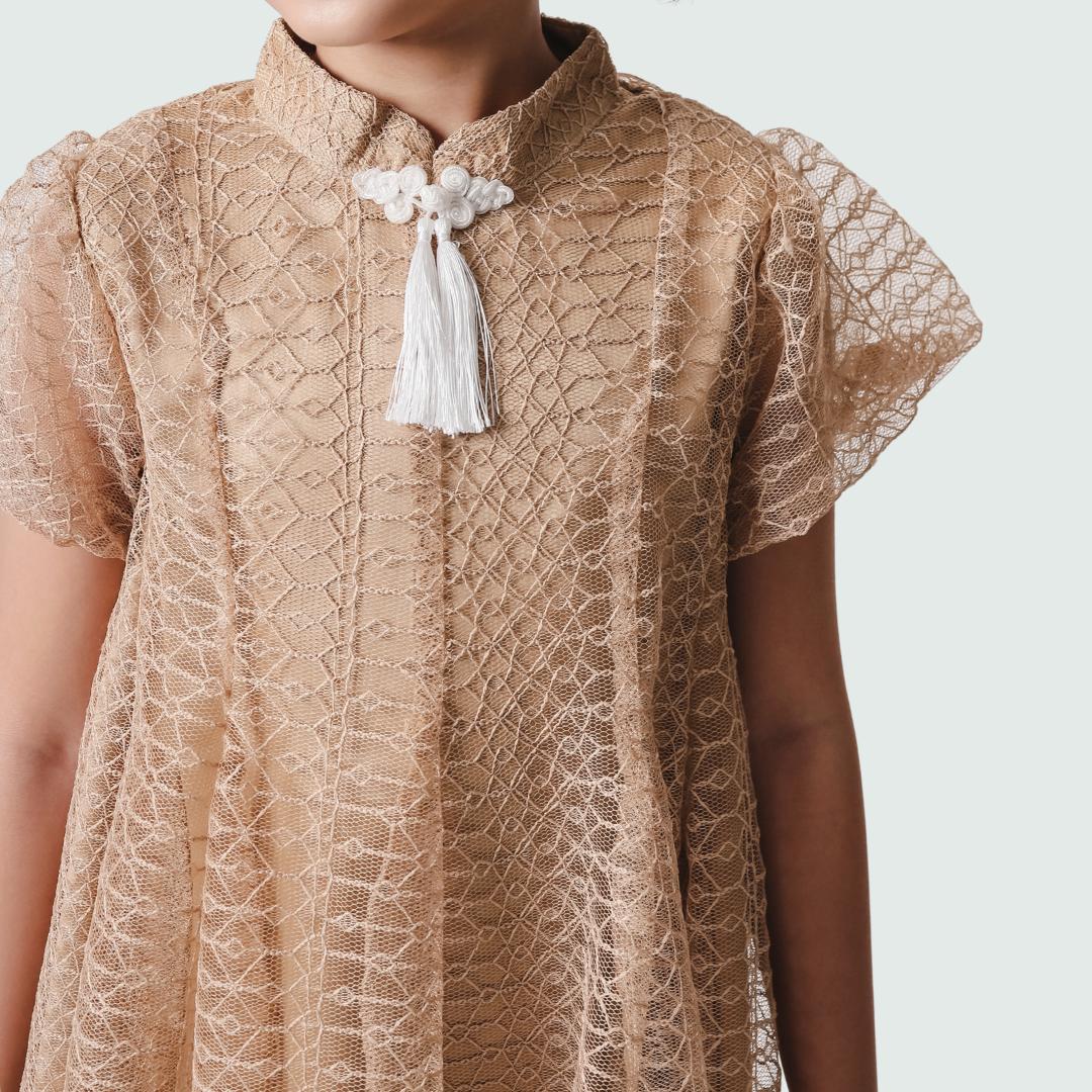 ⁠ZIEL KIDS - Leizu Dress | CNY 2026 | Terusan Cheongsam Qipao Lace Premium | Couple Mom & Girl