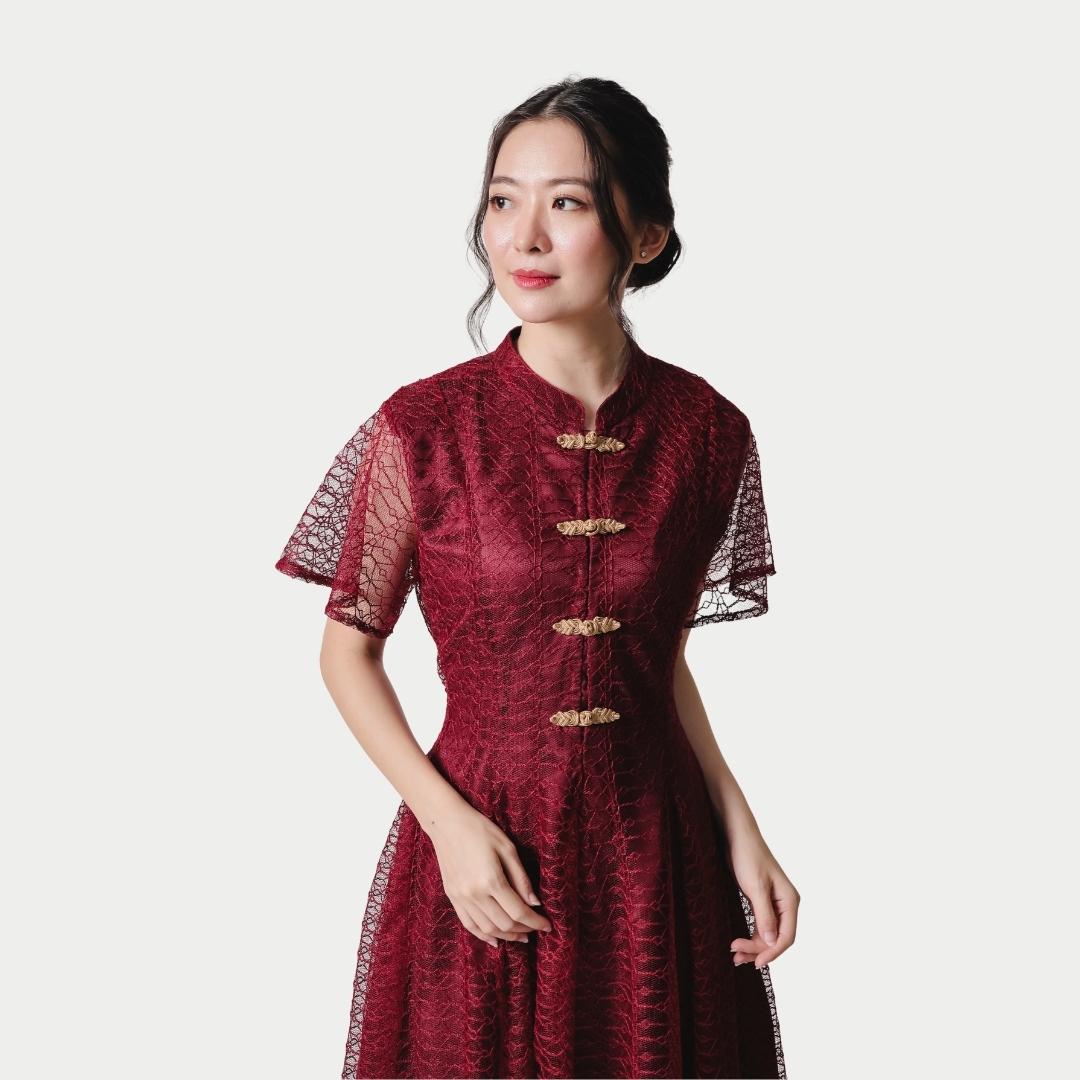 ⁠ZIEL KIDS - Leizu Dress | CNY 2026 | Terusan Cheongsam Qipao Lace Premium | Couple Mom & Girl