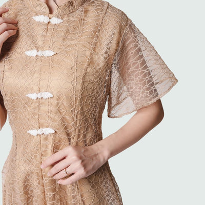 ⁠ZIEL KIDS - Leizu Dress | CNY 2026 | Terusan Cheongsam Qipao Lace Premium | Couple Mom & Girl