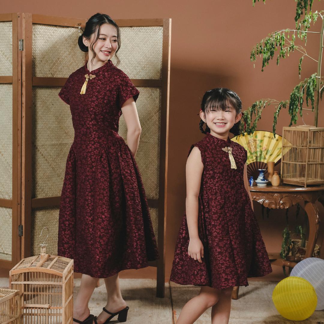 ⁠ZIEL KIDS - Rong Dress | CNY 2026 | Terusan Cheongsam Qipao  jacquard  Premium | Couple Mom & Girl