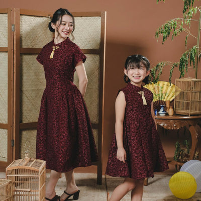 ⁠ZIEL KIDS - Rong Dress | CNY 2026 | Terusan Cheongsam Qipao  jacquard  Premium | Couple Mom & Girl