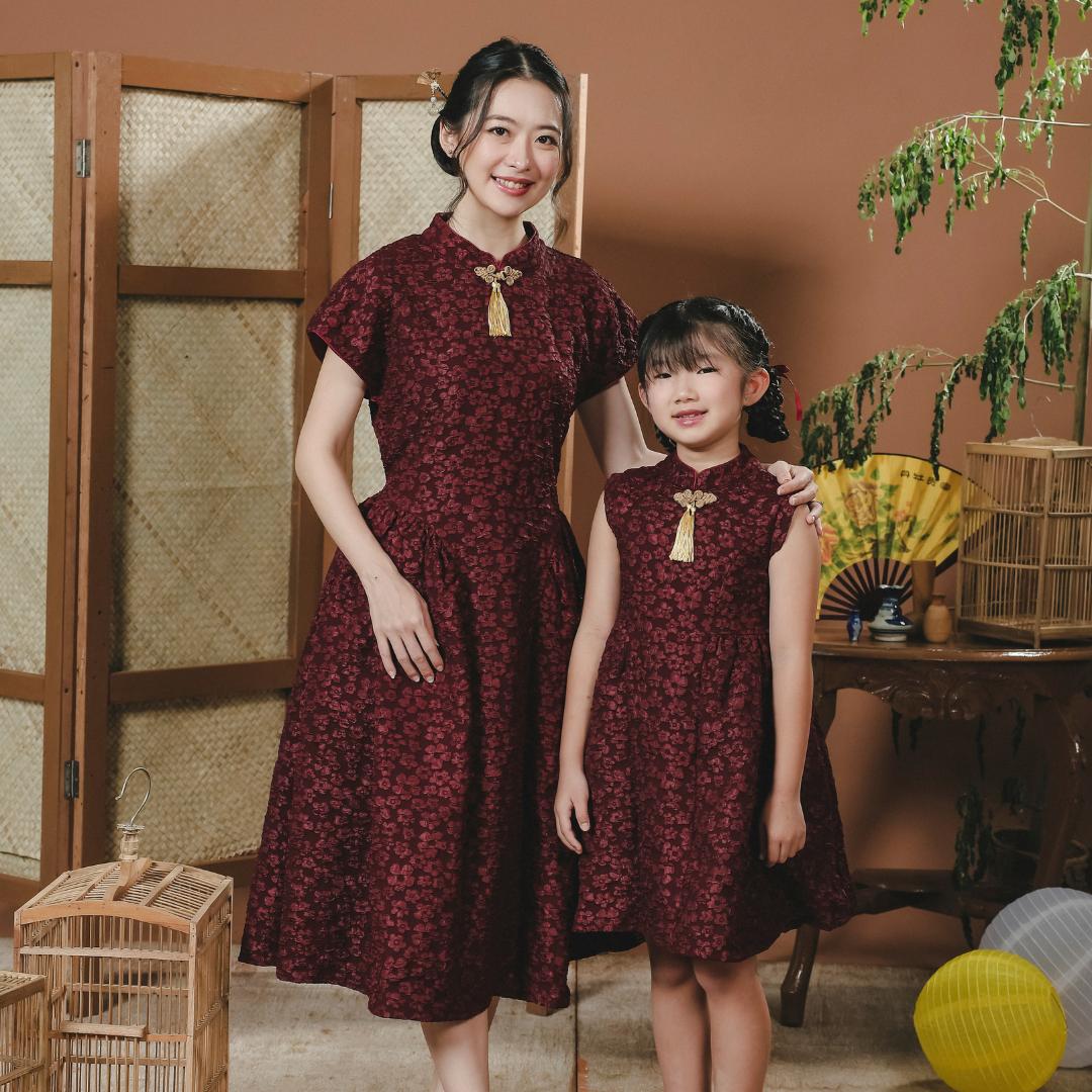 ⁠ZIEL KIDS - Rong Dress | CNY 2026 | Terusan Cheongsam Qipao  jacquard  Premium | Couple Mom & Girl