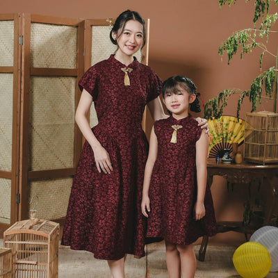 ⁠ZIEL KIDS - Rong Dress | CNY 2026 | Terusan Cheongsam Qipao  jacquard  Premium | Couple Mom & Girl
