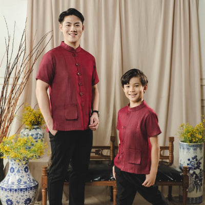 ⁠ZIEL KIDS - Han Cheongsam | CNY 2026 | Atasan Qipao Denim Cotton Premium | Couple Dad & Boy