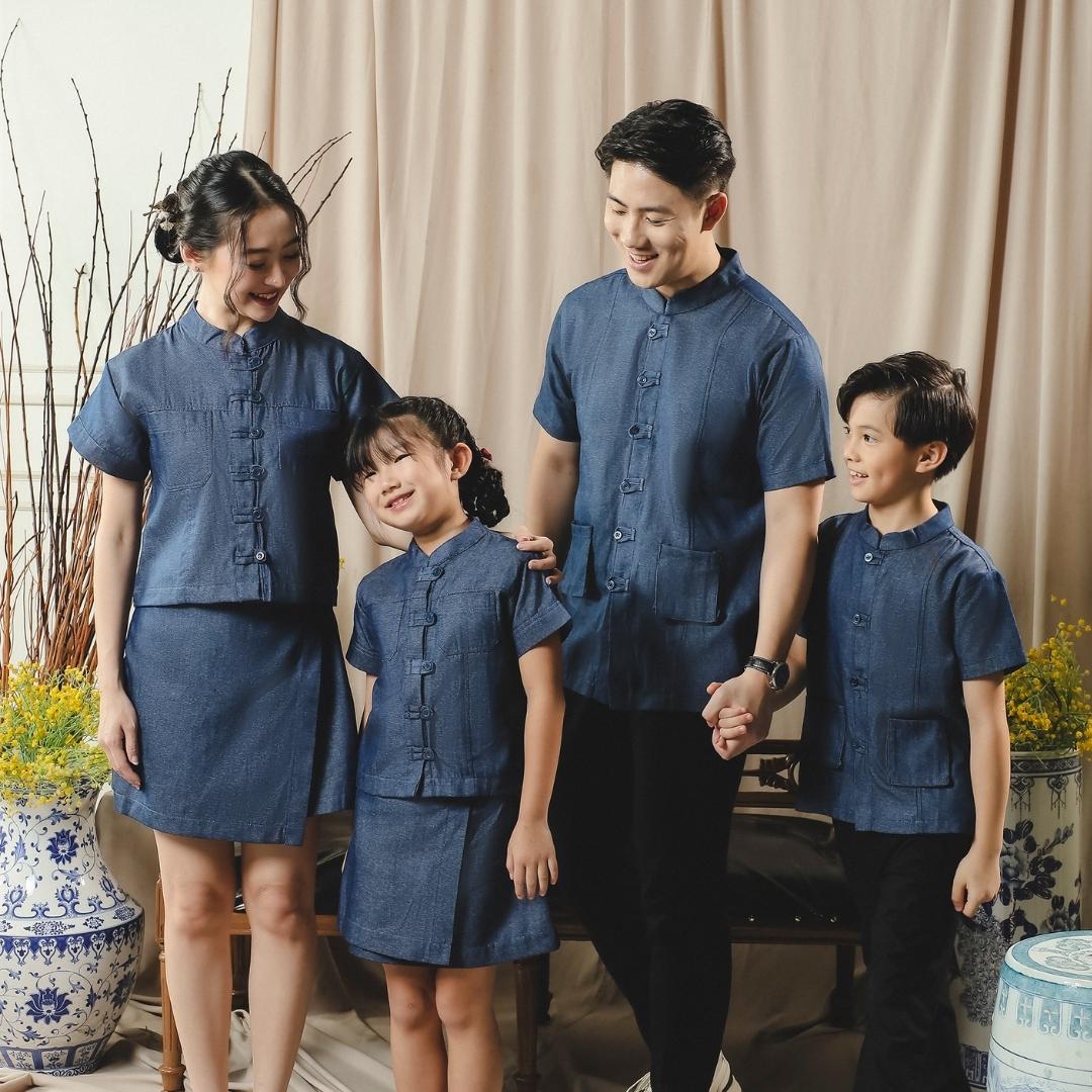 ⁠ZIEL KIDS - Han Cheongsam | CNY 2026 | Atasan Qipao Denim Cotton Premium | Couple Dad & Boy