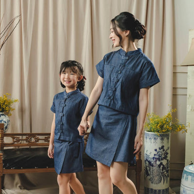 ⁠ZIEL KIDS - Yuan Set | CNY 2026 | Setelan Cheongsam Qipao Denim Cotton Premium | Couple Mom & Girl