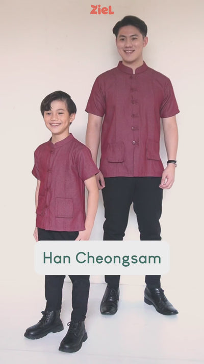 ⁠ZIEL KIDS - Han Cheongsam | CNY 2026 | Atasan Qipao Denim Cotton Premium | Couple Dad & Boy