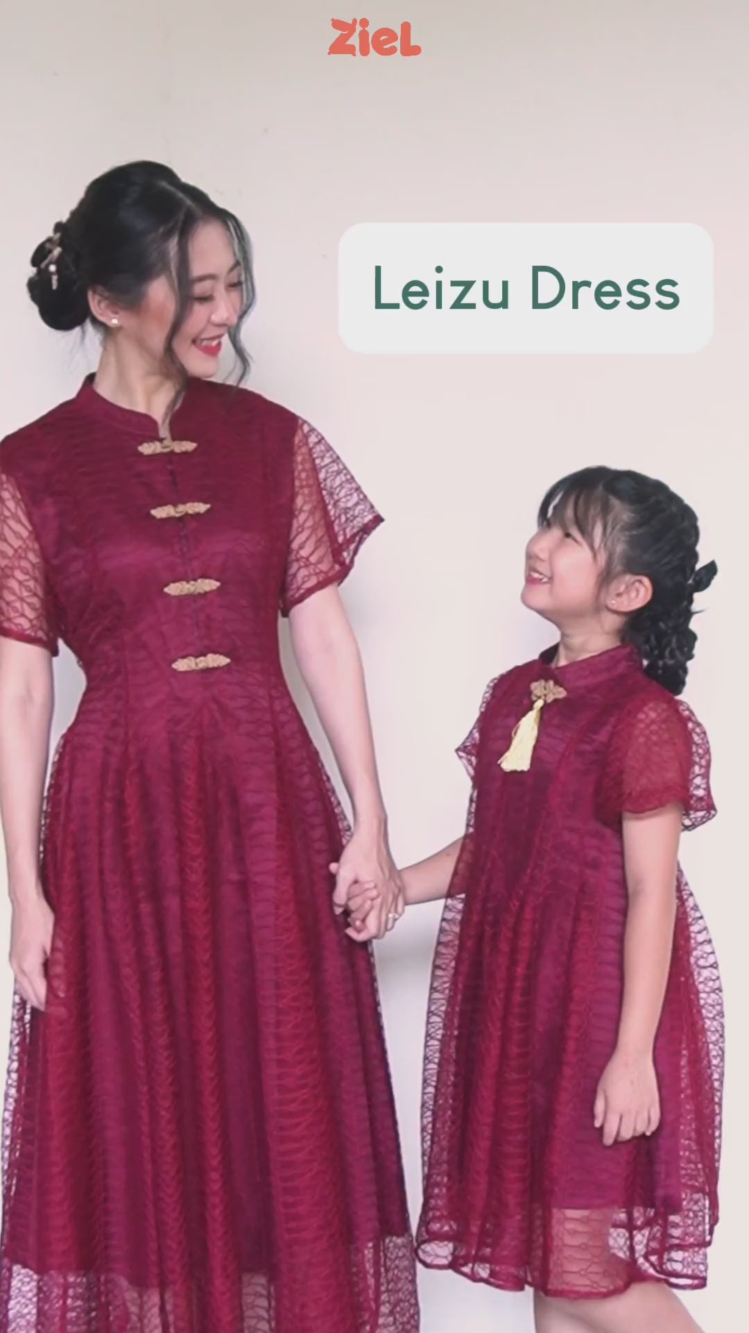 ⁠ZIEL KIDS - Leizu Dress | CNY 2026 | Terusan Cheongsam Qipao Lace Premium | Couple Mom & Girl