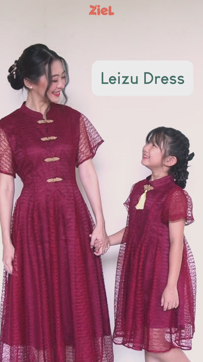 ⁠ZIEL KIDS - Leizu Dress | CNY 2026 | Terusan Cheongsam Qipao Lace Premium | Couple Mom & Girl